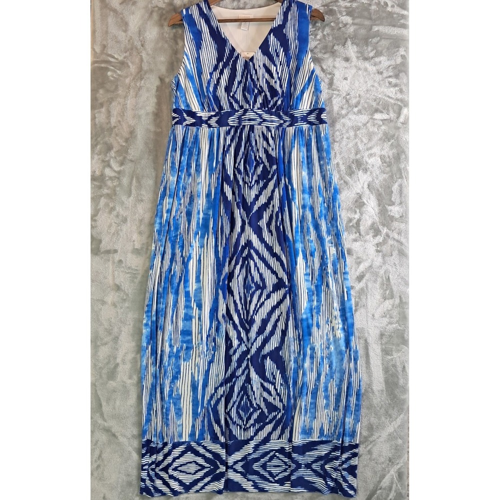 Chico's Blue Haze Bonnie Maxi Dress Size 2 (L 12-14) Stretch Cruise Resort NWT